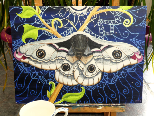 Open Edition Canvas Panel Print, from my "Beautiful Bugs" collection, "Let the Moonlight Glow"