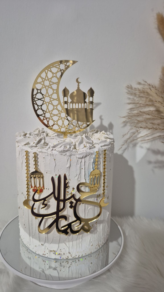 Set ensemble cake topper Eid mubarak arabique en acrylique 6 pièces 