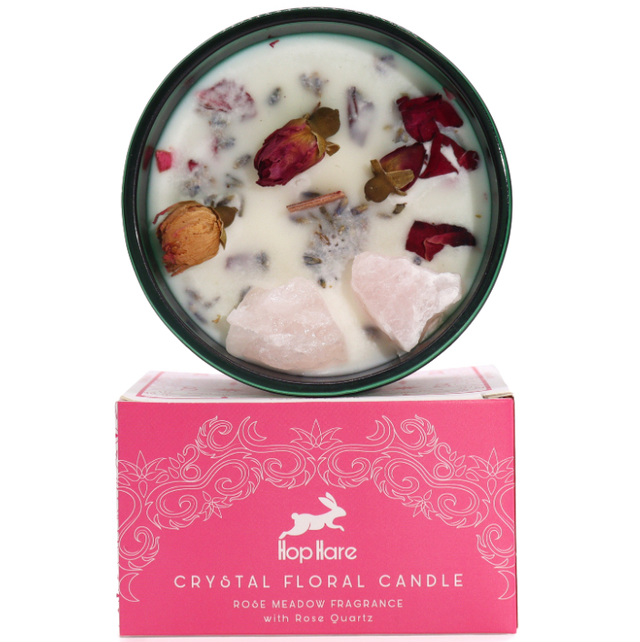 Hop Hare Rose Meadow &amp; Rose Quartz Crystal  Soy Candle - The Lovers
