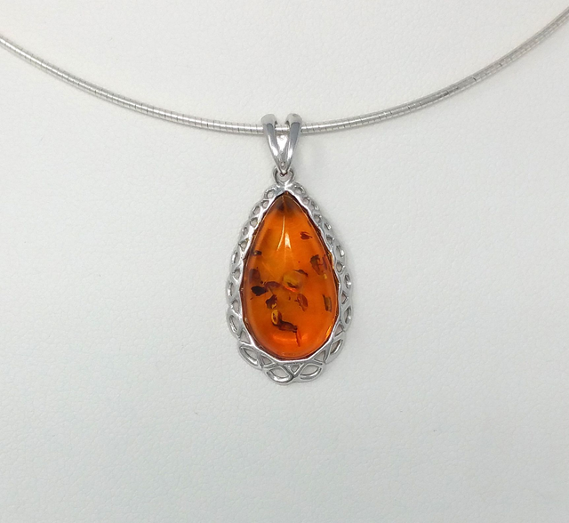 PENDENTIF GOUTTE AMBRE ARGENT RHODIE - VENDU SANS CHAINE - LA3160855RH