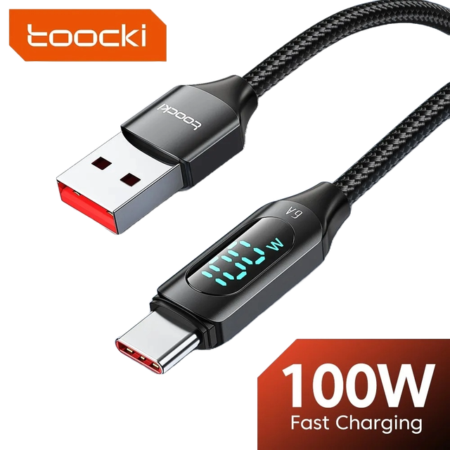 USB-A to USB-C Smart Charge &amp; Data 100W 6A 2 Meter Cable with Display