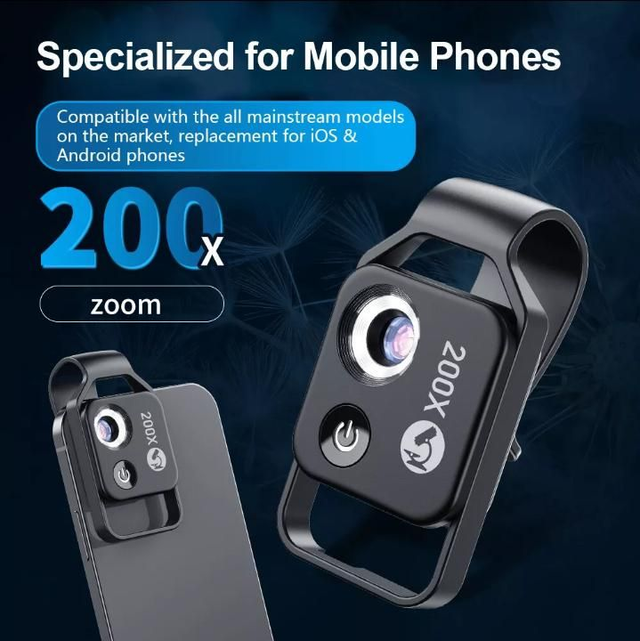 Apexel Lente macro 200x Smartphone. Osservazione Tricomi 