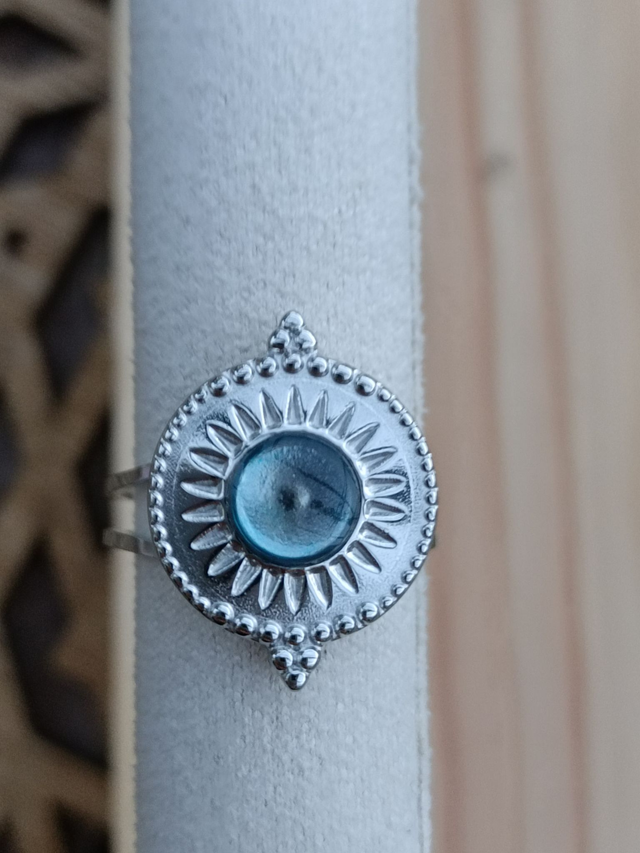Bague Ethnique réglable - Argent - Résine Bleue