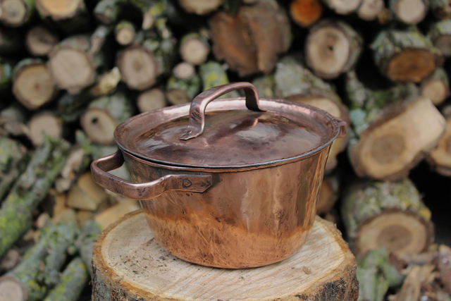 Copper pot pan handmade Conical Tinned Copper Pot, rustic design , cooking , customizable