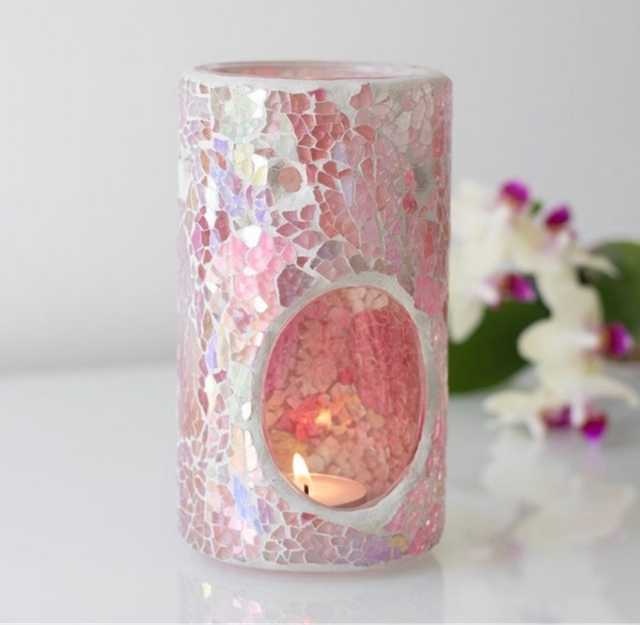 Light Pink Glass Crackled Effect Tealight Wax Burner 