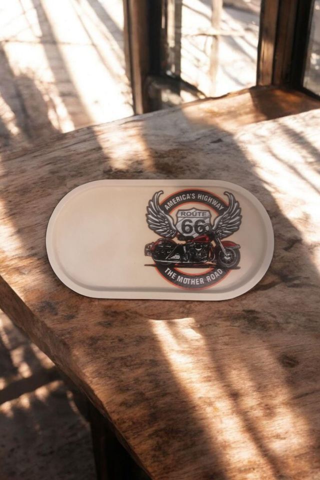 Petit plateau décoratif stickers route 66 avec moto