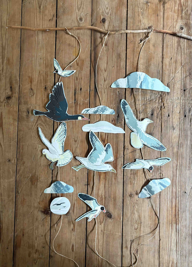 Affiche oiseaux mobile à suspendre / Papercut suspended birds poster 