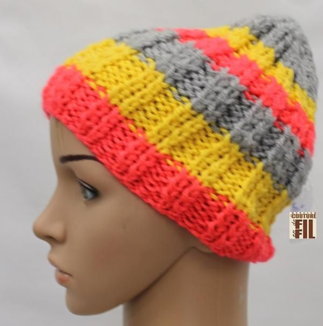  Bonnet Fluo  fuchsia gris jaune