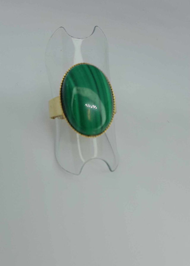 Bague acier or inoxydable malachite