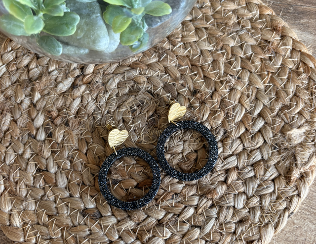 Boucles d’oreilles résine pailletées (acier inoxydable doré)