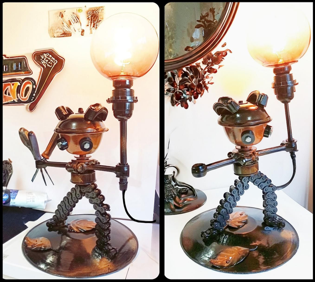 Badass Mécano, Lampe déco, Lampe personnage esprit steampunk, vintage - Artisanat Français