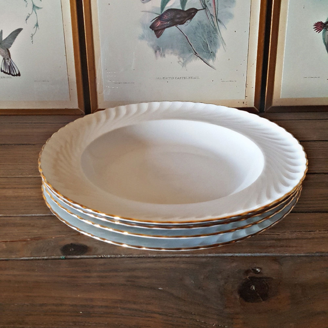 X Assiettes creuses Royal Tettau Allemagne, blanches liseré doré (lot de 4)