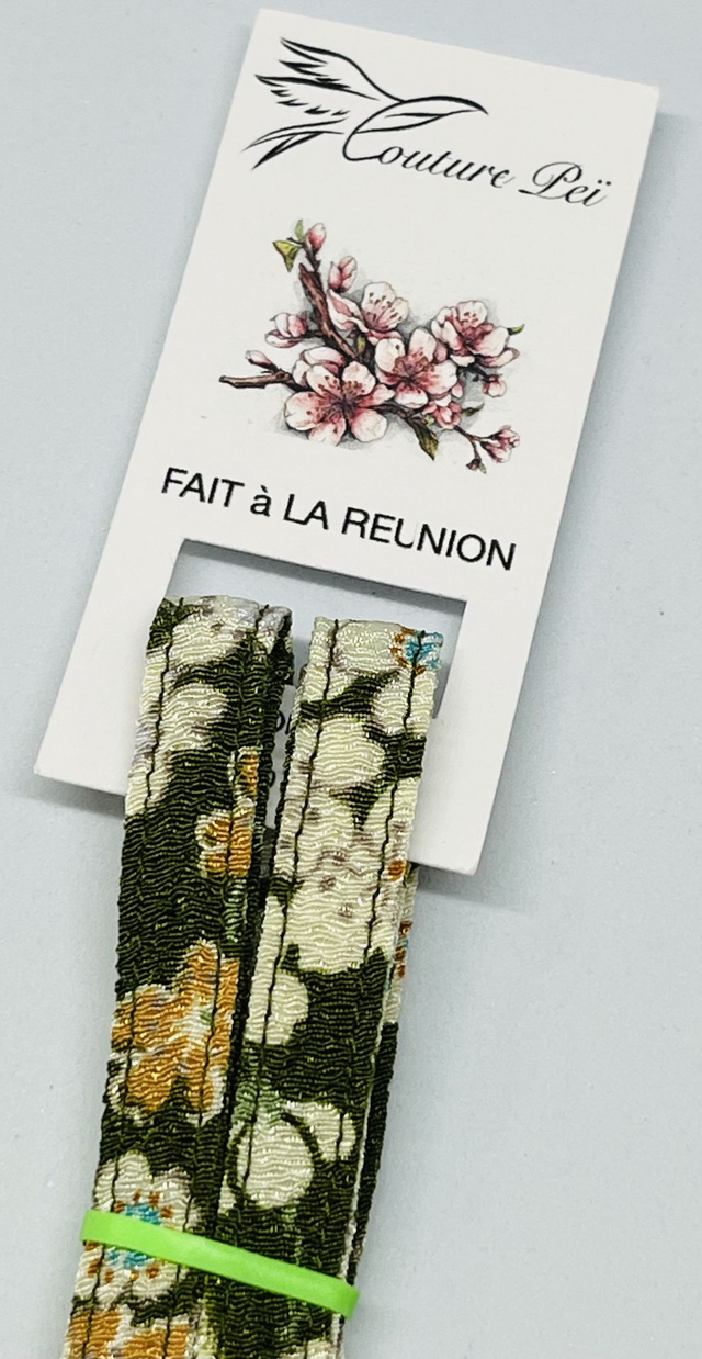 Lacet collection"Japon" vert à fleurs de cerisier 120 cm