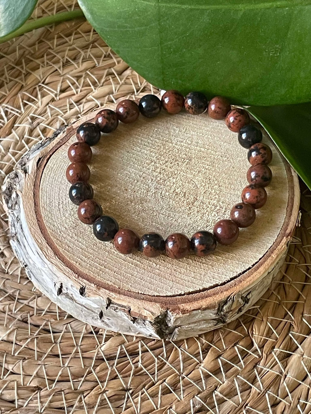 Bracelet obsidienne acajou