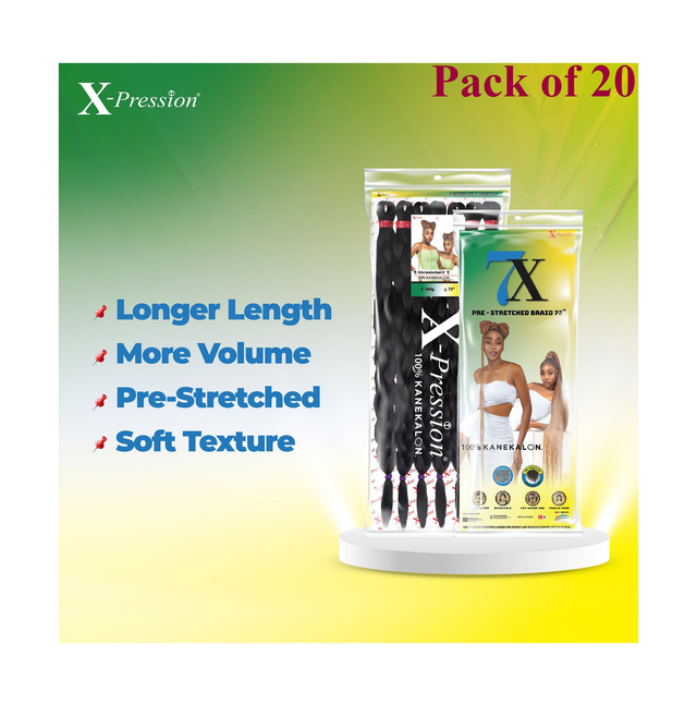 (Pack of 20) Xpression 7X Pre-Stretched Braid 52 &#039;&#039; 