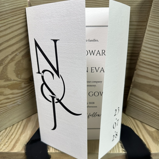 Black and white monochrome monogram design - Gatefold Wedding invitation