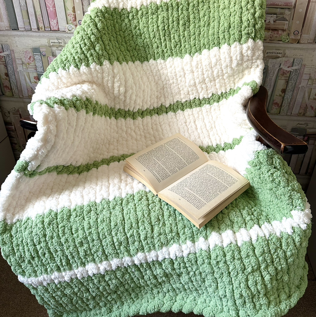 Finger Knitted Chenille Chunky Blanket 