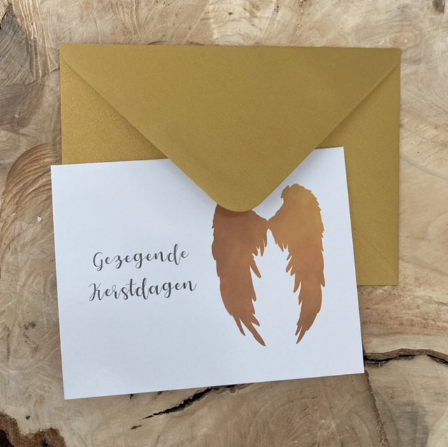 Luxe Christelijke Kerstkaart Gezegende kerstdagen Engel | dubbele ansichtkaart met goudkleurige envelop 