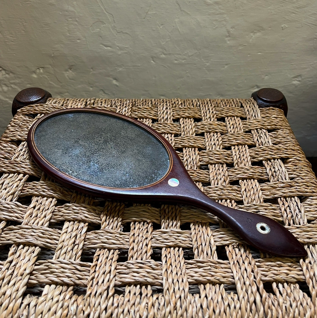 A 18th Century Georgian Hand Mirror Adorned With Mother-Of-Pearl Inlay