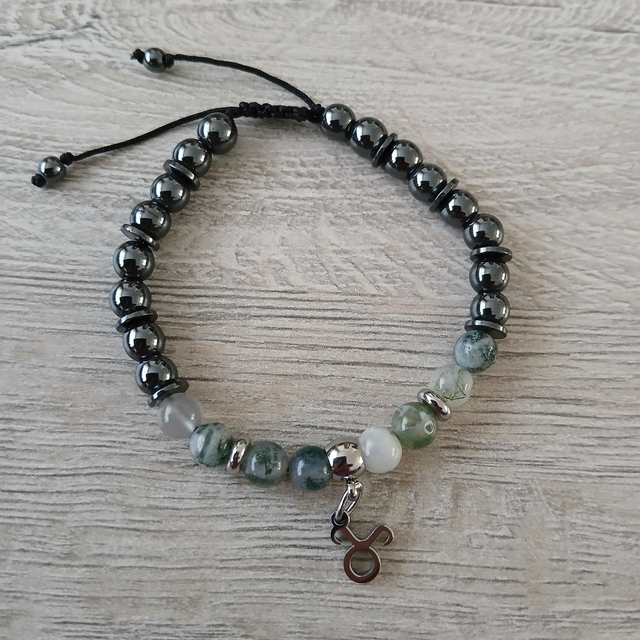 Sterrenbeeld armband Stier - Mosagaat & Hematiet - verstelbaar (7.019)