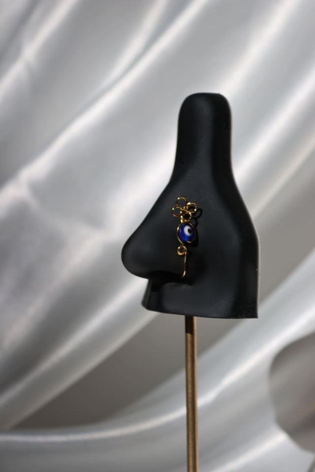 Faux piercing de nez Œil bleu doré 