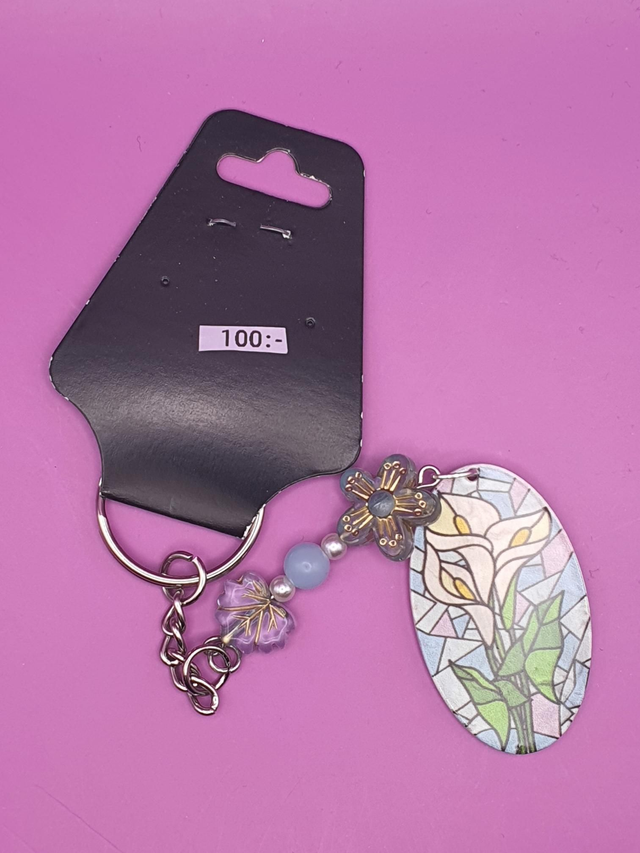 Keychain Glass White Lillies