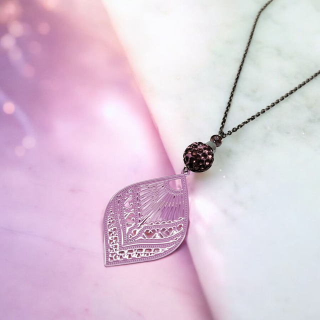 Collier acier inoxydable et cristal parme