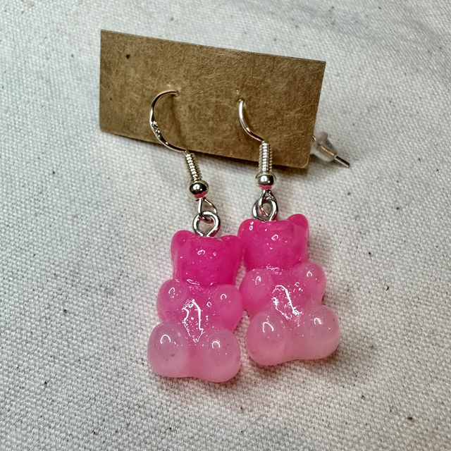 Pink bubble gum gummy bear earrings 