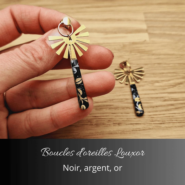 Boucles d'oreilles Louxor - Noir, argent, or