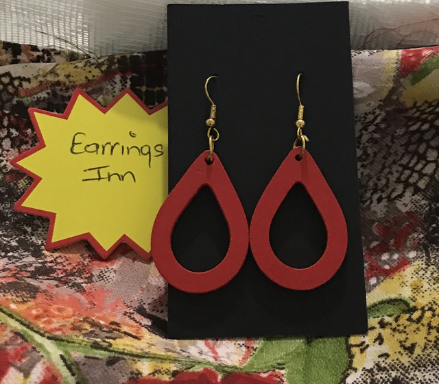 Red Natural Wood Dangling Earrings-SWDE35