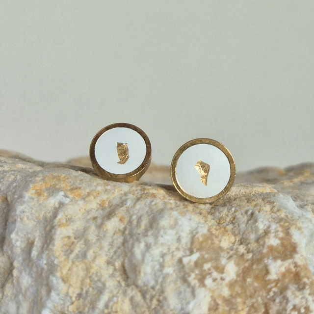 Concrete round stud earrings with Gold leaf