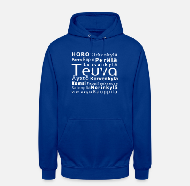 Teuvan kylät huppari, sininen