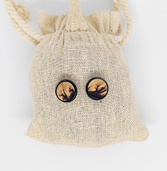 Boucles d'oreilles clip avec cabochon en bois d'érable 