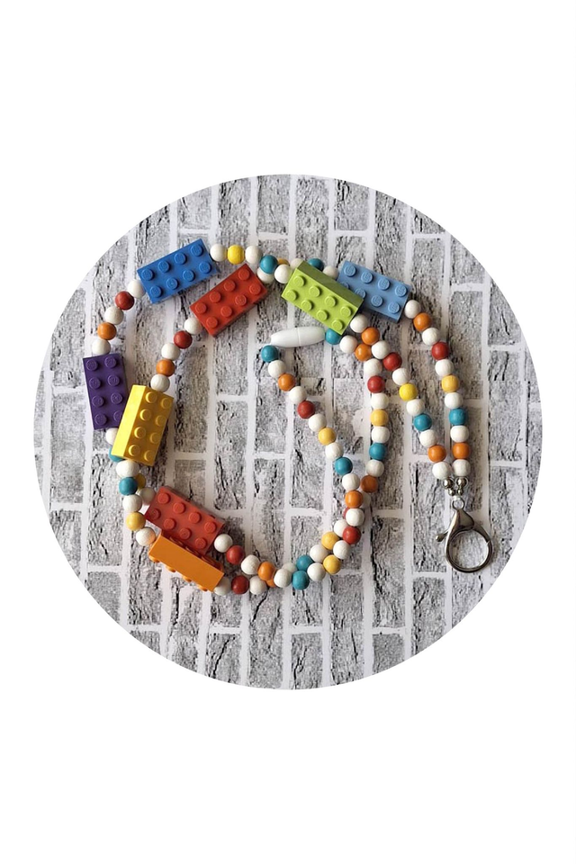 Ordinary beads & bricks lanyard White/orange/blue/yellow/red
