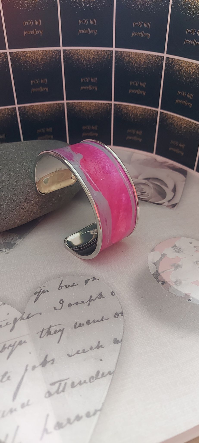 Cuff Bangle - Pink &amp; Grey Abstract
