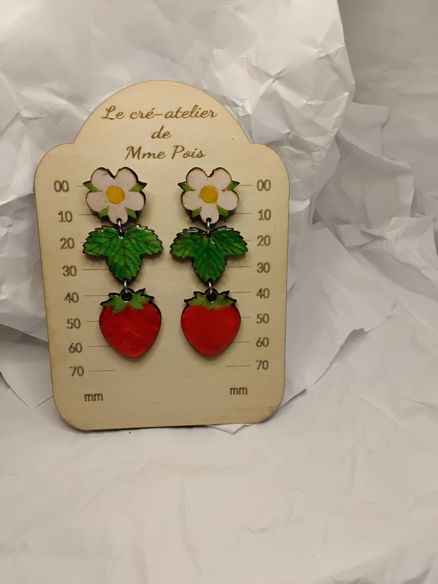 Boucles d’oreilles “Fraise des Jardins” – Création artisanale en bois peint à la main