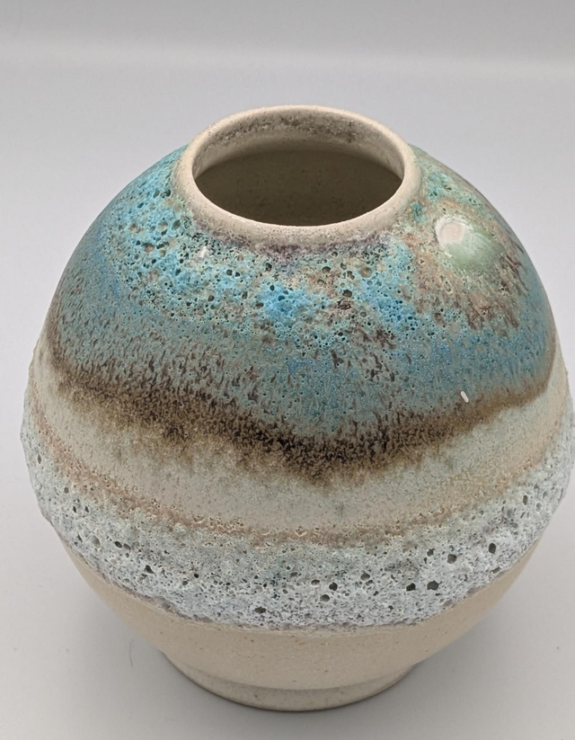 Turquoise and volcanic glaze moon jar 