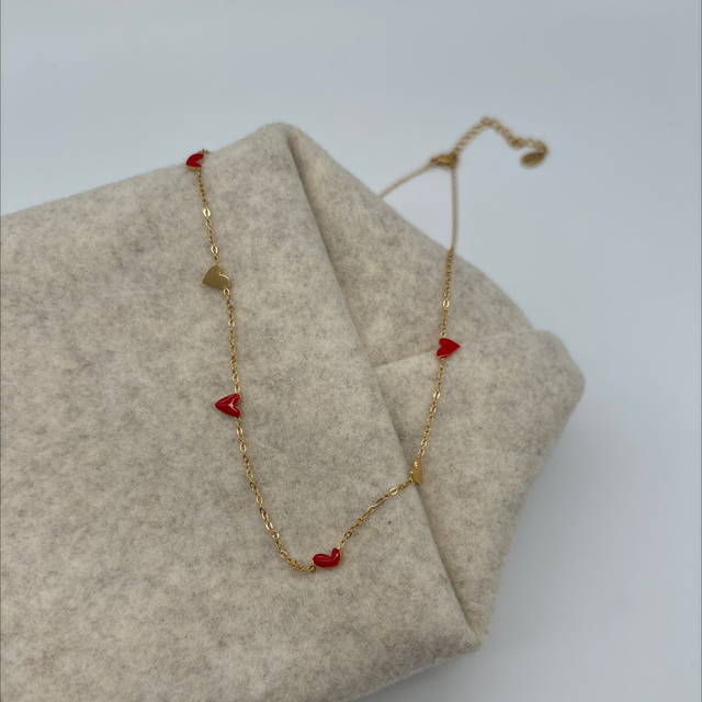 Kette Mini-Herzen rot/gold  - Bazou 