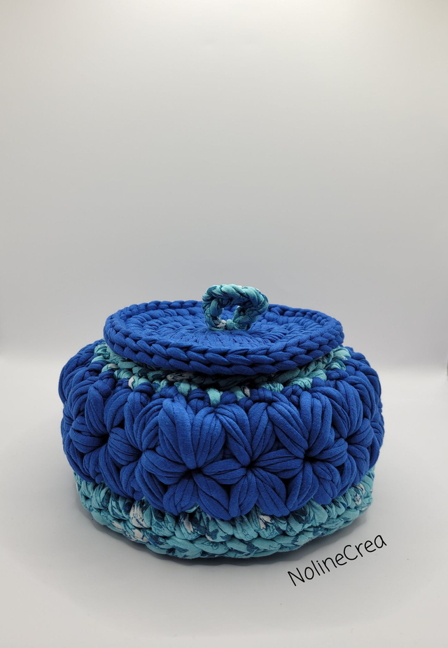 Corbeille de rangement bleu, Panier de rangement au crochet bleu avec couvercle