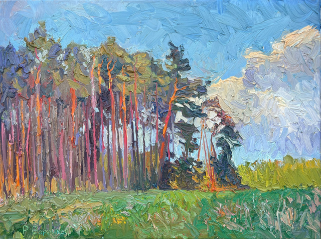„Frühlingszauber im Kiefernwald“ – Öl auf Leinwand, 60 × 80 cm, 2024 | Spring’s Magical Splendor: A Pine Forest’s Tale
