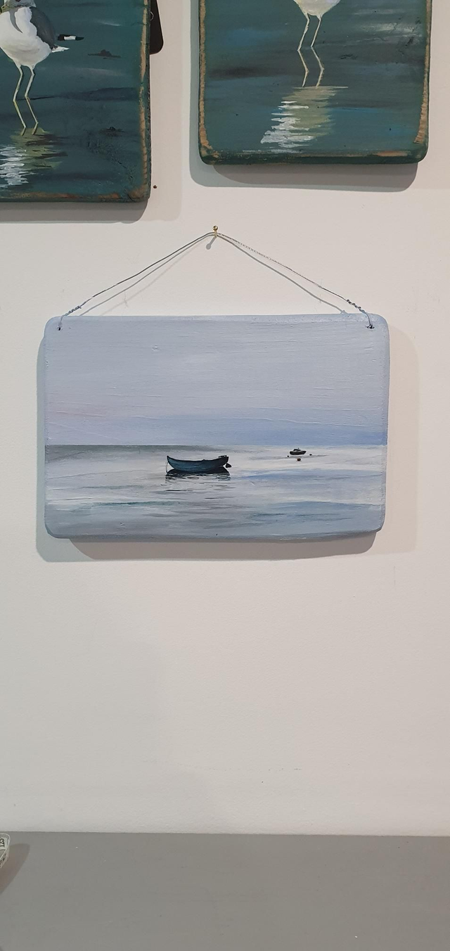 #1 Lone Boat Drift Wood Painting