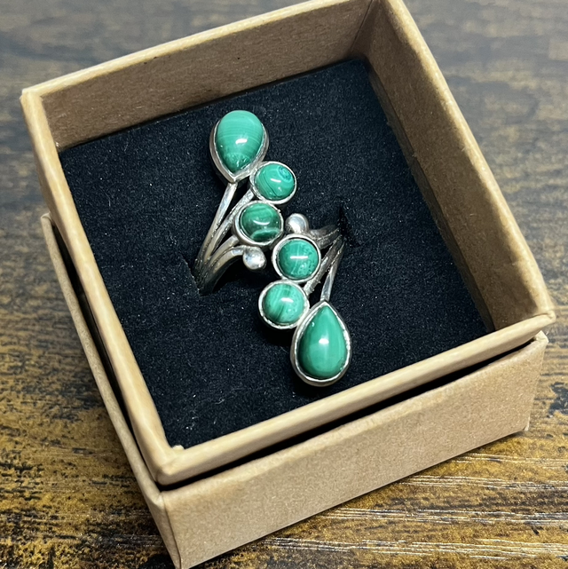 Bague en argent et Malachite - Taille réglable