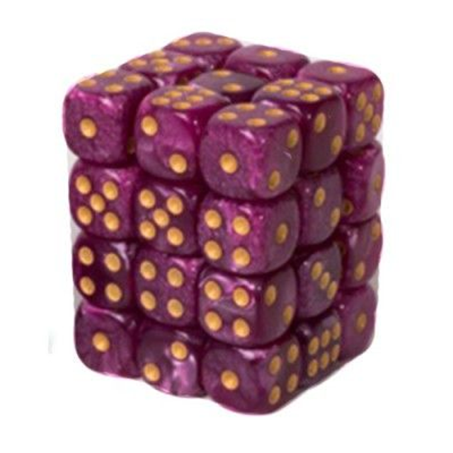 36 Dés 6 faces 12mm Marbre Violet/Gold