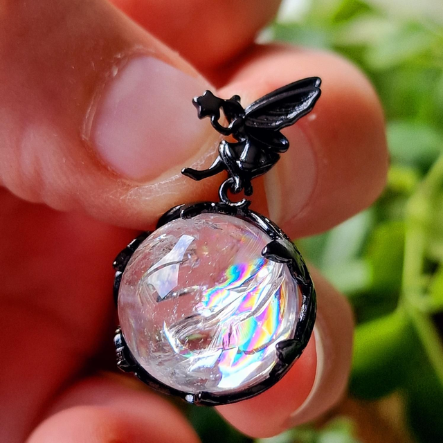 Clear Quartz Fairy Pendant on leather cord 