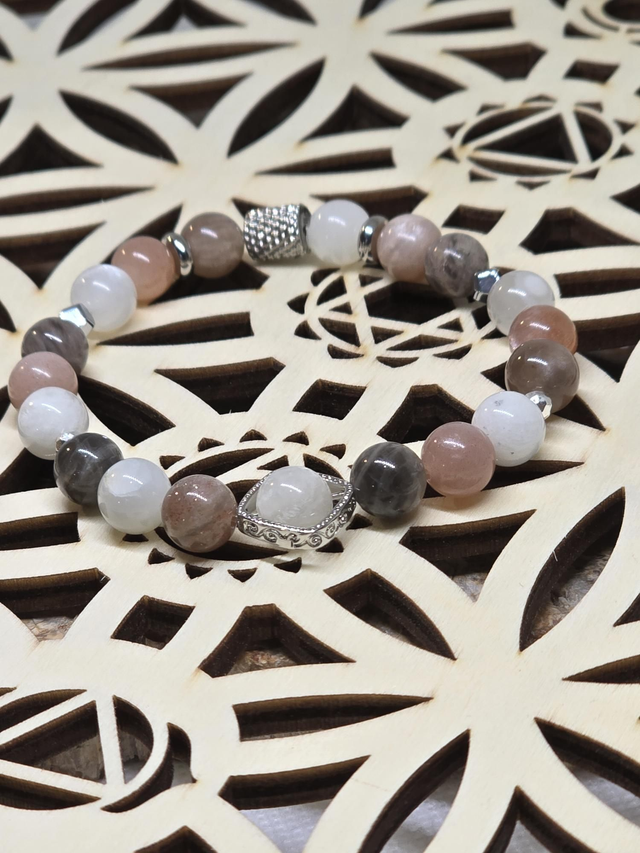 Bracelet Pierre de lune multicolore 0,8 cm