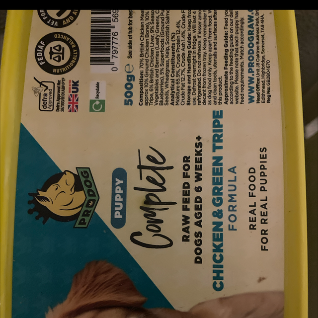 Puppy chicken and green tripe 500g