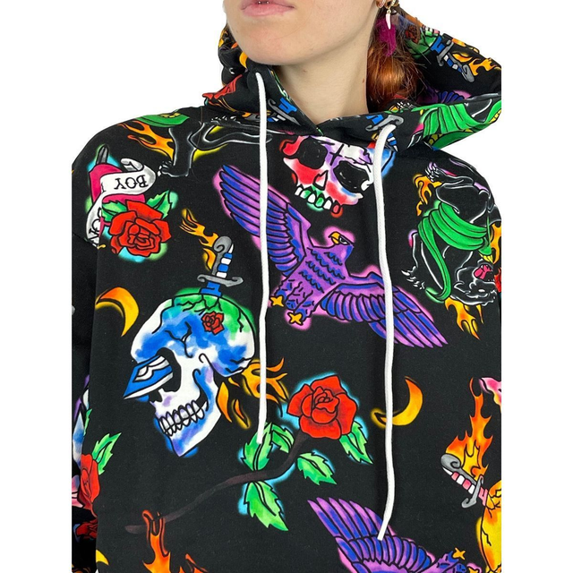 B694W839 - FELPA CON CAPPUCCIO ALL ZIP E STAMPA ALL OVER