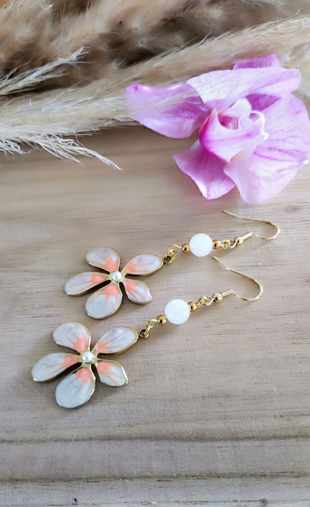 A Boucles d'oreilles "Flower" Pierre de lune