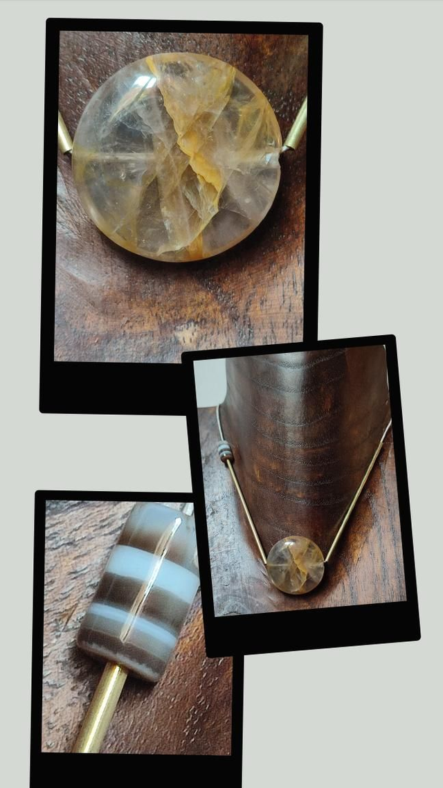 Collier agate ( pierres naturelles) et tiges dorees monté sur fil de lin avec chaîne d'extension en acier inoxydable doré 