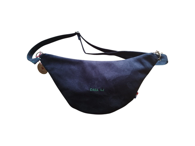 Sac banane en suédine Alaska noir broderie COEUR EMERAUDE